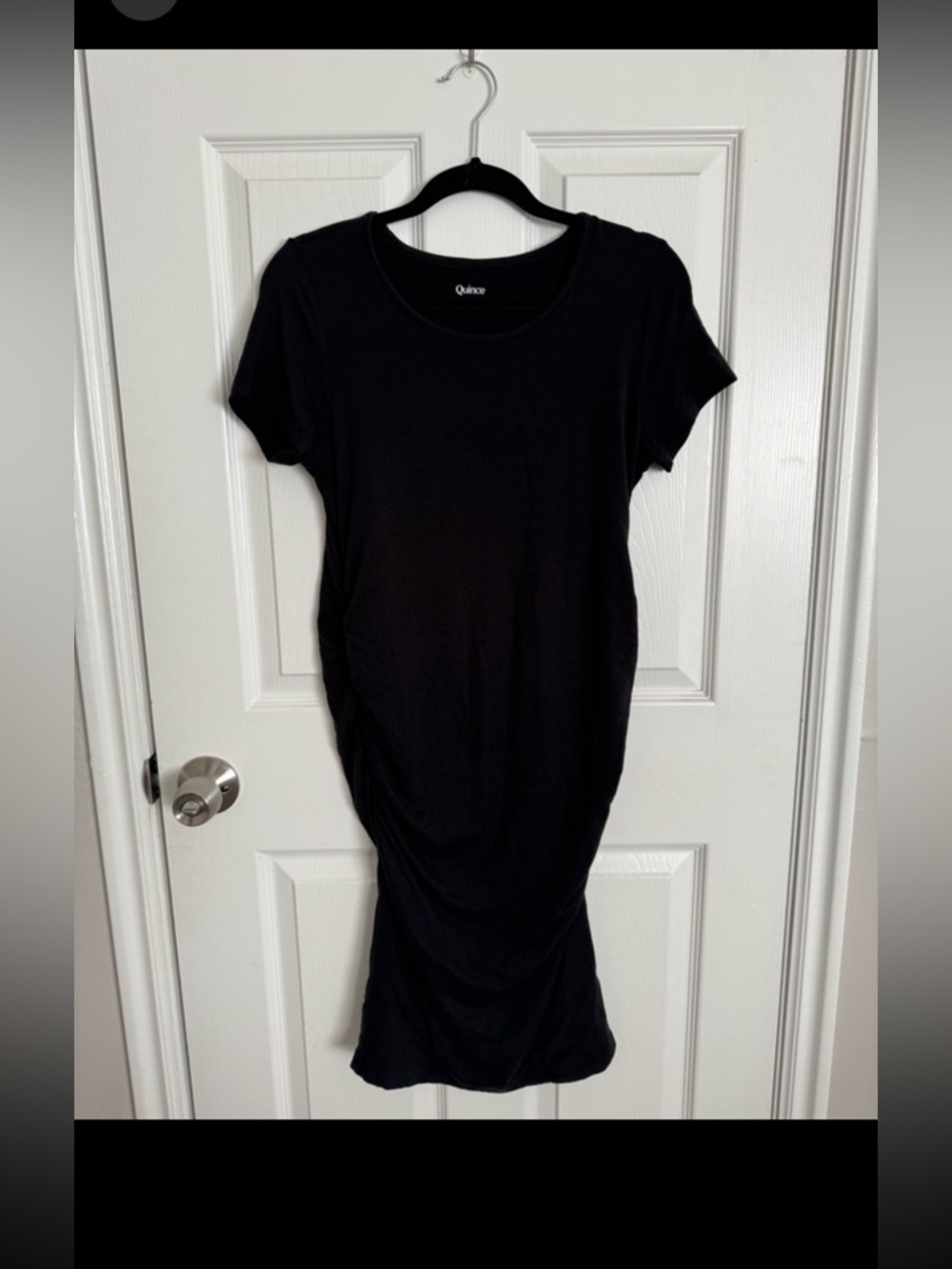 Quince Maternity Black Ruched Dress